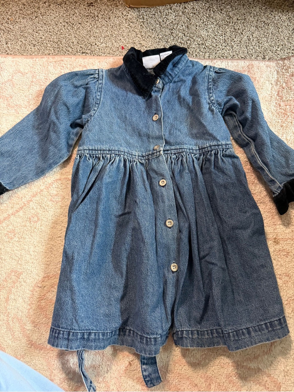 Vintage The Rugged Bear 3T Denim Dress Black Velvet Collar Y2K
